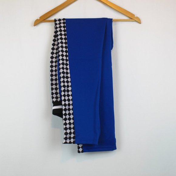 Womens Blue Lounge Drawstring Pants with Black and White Checkered Stripe - Picture 2 of 12